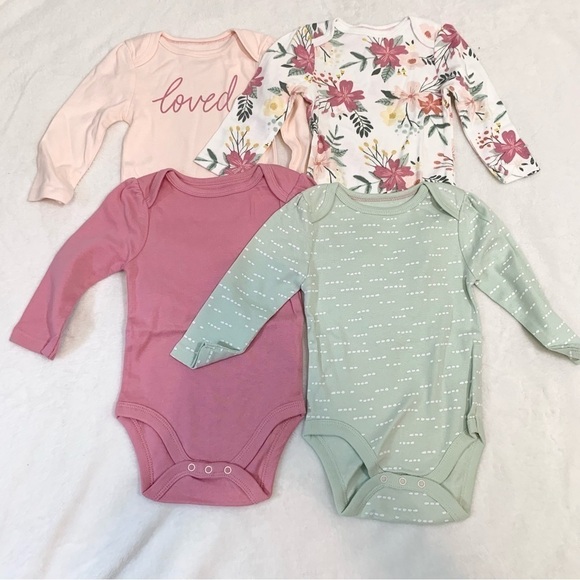 5/$25 NEW Cloud Island Baby girl's 4 pack meadow long sleeve cotton bodysuit - Picture 1 of 6